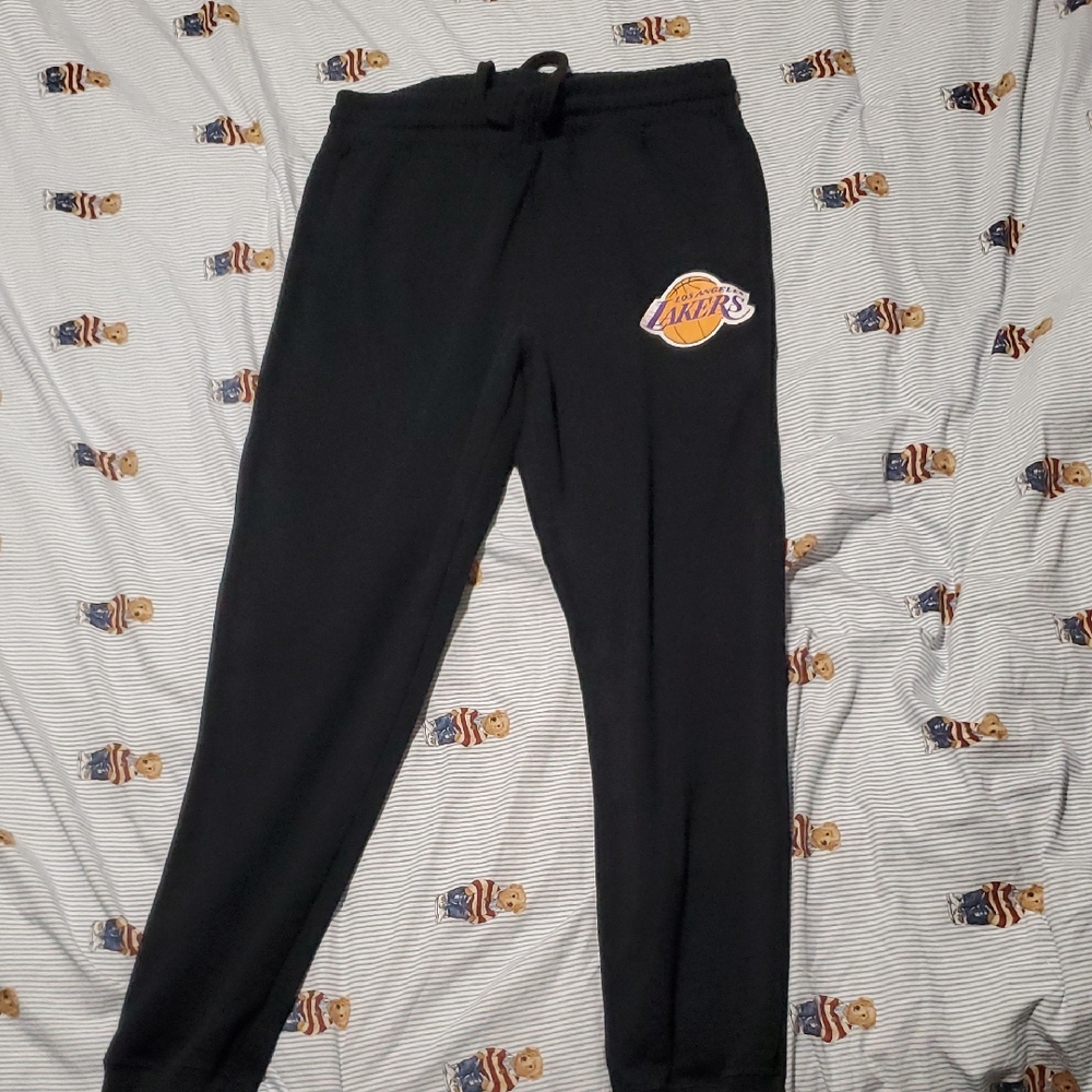 Mitchell & Ness La Lakers Black Sweatpants Comfortable Joggers Sz L